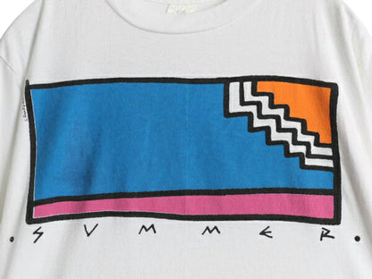 90s USA製 アート イラスト プリント Tシャツ メンズ レディース L 古着 オールド グラフィック シングルステッチ ヘビーウェイト ホワイト