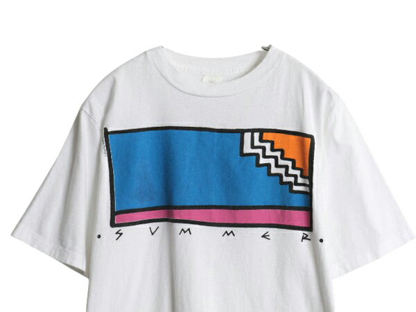 90s USA製 アート イラスト プリント Tシャツ メンズ レディース L 古着 オールド グラフィック シングルステッチ ヘビーウェイト ホワイト