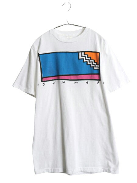 90s USA製 アート イラスト プリント Tシャツ メンズ レディース L 古着 オールド グラフィック シングルステッチ ヘビーウェイト ホワイト