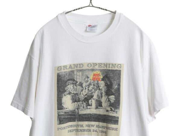 90s USA製 アート イラスト プリント Tシャツ メンズ L / オールド グラフィック シングルステッチ ヘビーウェイト カットソー 企業物 白