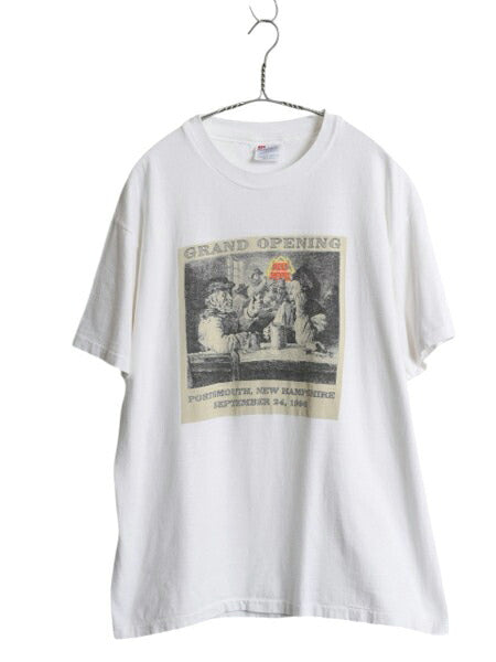 90s USA製 アート イラスト プリント Tシャツ メンズ L / オールド グラフィック シングルステッチ ヘビーウェイト カットソー 企業物 白