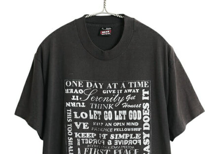 80s USA製 メッセージ プリント Tシャツ メンズ L / ヴィンテージ グラフィック イラスト シングルステッチ シンプル モノトーン 当時物 黒