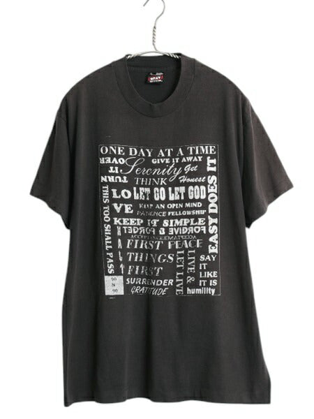 80s USA製 メッセージ プリント Tシャツ メンズ L / ヴィンテージ グラフィック イラスト シングルステッチ シンプル モノトーン 当時物 黒