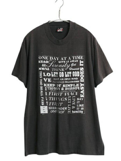 80s USA製 メッセージ プリント Tシャツ メンズ L / ヴィンテージ グラフィック イラスト シングルステッチ シンプル モノトーン 当時物 黒