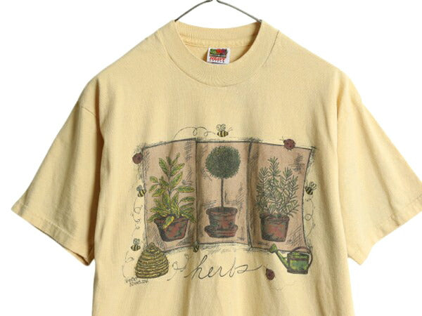 90s 00s アート イラスト プリント Tシャツ メンズ レディース L / オールド ハーブ ガーデニング てんとう虫 グラフィック ヘビーウェイト