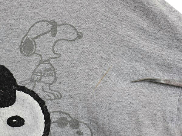 00s スヌーピー フロッキー プリント Tシャツ メンズ レディース XL 古着 オールド キャラクター ピーナッツ イラスト 大きいサイズ グレー