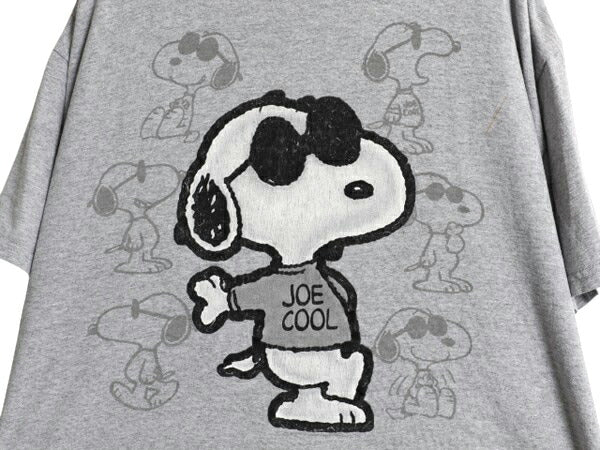 00s スヌーピー フロッキー プリント Tシャツ メンズ レディース XL 古着 オールド キャラクター ピーナッツ イラスト 大きいサイズ グレー