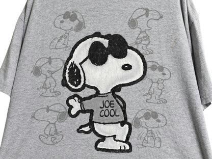 00s スヌーピー フロッキー プリント Tシャツ メンズ レディース XL 古着 オールド キャラクター ピーナッツ イラスト 大きいサイズ グレー