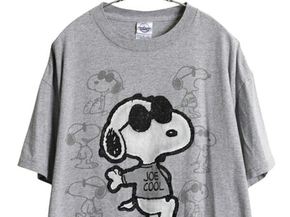 00s スヌーピー フロッキー プリント Tシャツ メンズ レディース XL 古着 オールド キャラクター ピーナッツ イラスト 大きいサイズ グレー