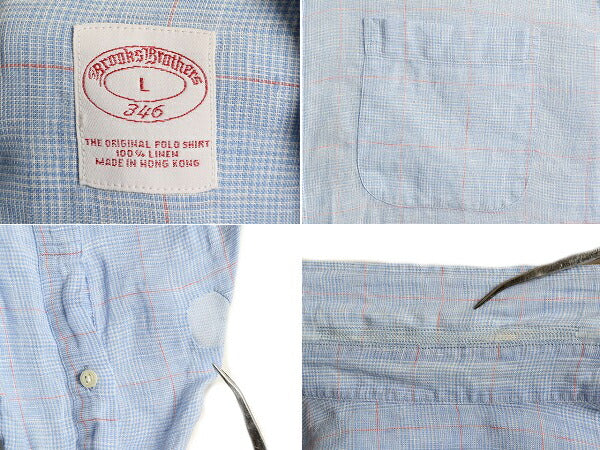 高級 100% リネン ■ ブルックスブラザーズ チェック 長袖 ボタンダウン シャツ メンズ L / Brooks Brothers 346 長袖シャツ ポケット付き