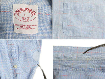 高級 100% リネン ■ ブルックスブラザーズ チェック 長袖 ボタンダウン シャツ メンズ L / Brooks Brothers 346 長袖シャツ ポケット付き
