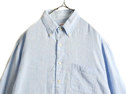 高級 100% リネン ■ ブルックスブラザーズ チェック 長袖 ボタンダウン シャツ メンズ L / Brooks Brothers 346 長袖シャツ ポケット付き
