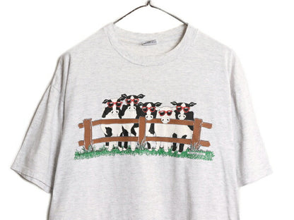 90s USA製 ウシ イラスト プリント Tシャツ メンズ レディース XL 古着 90年代 オールド 当時物 メッセージ アート アニマル 大きいサイズ