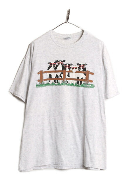 90s USA製 ウシ イラスト プリント Tシャツ メンズ レディース XL 古着 90年代 オールド 当時物 メッセージ アート アニマル 大きいサイズ