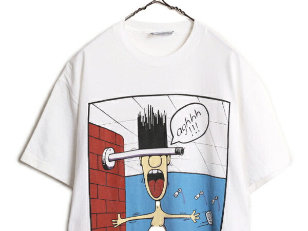 90s USA製 ジョーク イラスト プリント Tシャツ メンズ M 90年代 オールド 当時物 ポップ アート シュール キャラクター ヘビーウェイト 白