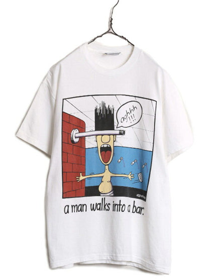 90s USA製 ジョーク イラスト プリント Tシャツ メンズ M 90年代 オールド 当時物 ポップ アート シュール キャラクター ヘビーウェイト 白