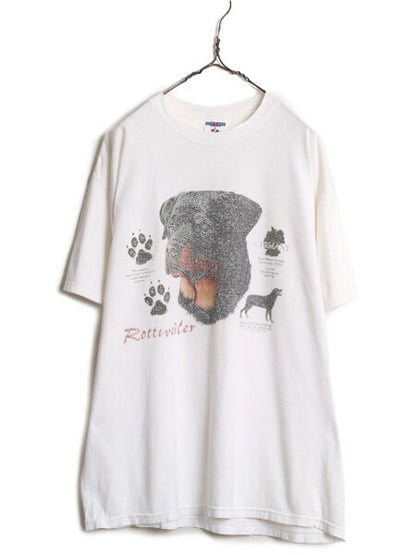 90s 00s ドッグ イラスト プリント Tシャツ メンズ レディース L 90年代 00年代 オールド 当時物 アート イヌ アニマル ロットワイラー 白