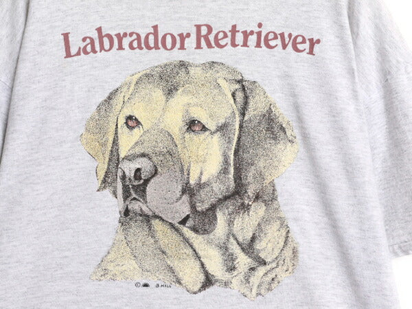 90s USA製 ドッグ イラスト プリント Tシャツ メンズ L / 90年代 オールド 犬 アニマル アート グラフィック シングルステッチ 霜降り 灰