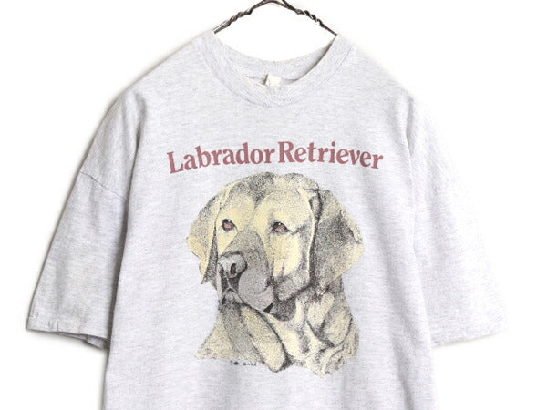 90s USA製 ドッグ イラスト プリント Tシャツ メンズ L / 90年代 オールド 犬 アニマル アート グラフィック シングルステッチ 霜降り 灰