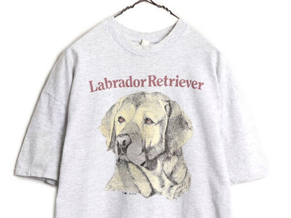90s USA製 ドッグ イラスト プリント Tシャツ メンズ L / 90年代 オールド 犬 アニマル アート グラフィック シングルステッチ 霜降り 灰