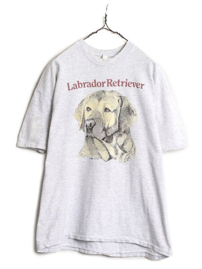90s USA製 ドッグ イラスト プリント Tシャツ メンズ L / 90年代 オールド 犬 アニマル アート グラフィック シングルステッチ 霜降り 灰