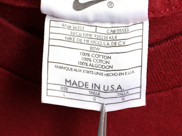 90s USA製 ■ ナイキ スウォッシュ 刺繍 半袖 Tシャツ メンズ L / 90年代 オールド NIKE ヘビーウェイト ビッグシルエット バーガンディー