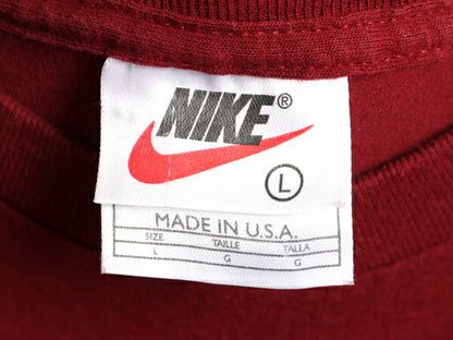 90s USA製 ■ ナイキ スウォッシュ 刺繍 半袖 Tシャツ メンズ L / 90年代 オールド NIKE ヘビーウェイト ビッグシルエット バーガンディー