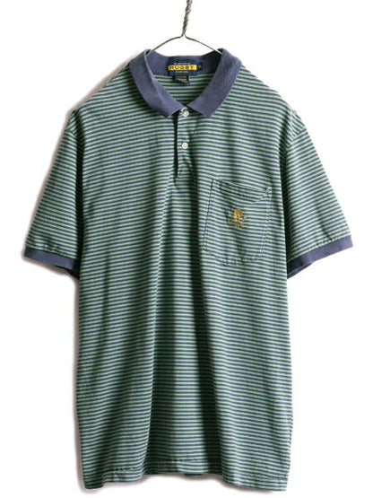 スカル 刺繍 ■ ラグビー ラルフローレン ボーダー 半袖 ポロシャツ ( XL 小さめ メンズ L 程) POLO RUGBY ポロ 半袖シャツ ポケット付き