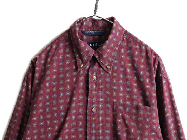 90s ■ ノーティカ 総柄 長袖 ボタンダウン シャツ メンズ L / 古着 90年代 オールド NAUTICA 柄シャツ コットン ポケット付き ペイズリー