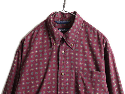 90s ■ ノーティカ 総柄 長袖 ボタンダウン シャツ メンズ L / 古着 90年代 オールド NAUTICA 柄シャツ コットン ポケット付き ペイズリー