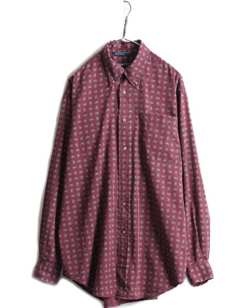 90s ■ ノーティカ 総柄 長袖 ボタンダウン シャツ メンズ L / 古着 90年代 オールド NAUTICA 柄シャツ コットン ポケット付き ペイズリー
