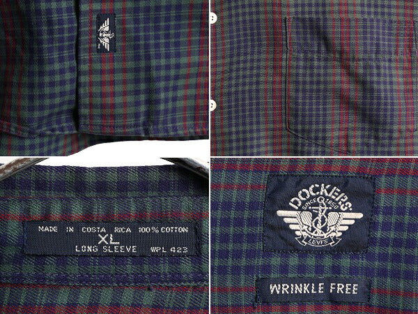 90s 大きいサイズ XL ■ ドッカーズ リーバイス チェック 長袖 ボタンダウン シャツ メンズ 古着 90年代 オールド DOCKERS LEVIS コットン