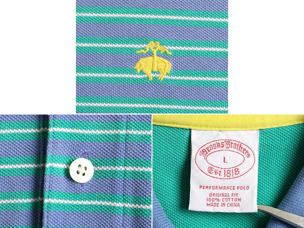 ■ ブルックスブラザーズ 鹿の子 ボーダー 半袖 ポロシャツ メンズ L / 古着 Brooks Brothers 半袖シャツ 半袖ポロ ワンポイント ロゴ刺繍
