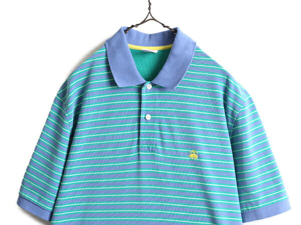 ■ ブルックスブラザーズ 鹿の子 ボーダー 半袖 ポロシャツ メンズ L / 古着 Brooks Brothers 半袖シャツ 半袖ポロ ワンポイント ロゴ刺繍