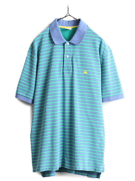 ■ ブルックスブラザーズ 鹿の子 ボーダー 半袖 ポロシャツ メンズ L / 古着 Brooks Brothers 半袖シャツ 半袖ポロ ワンポイント ロゴ刺繍