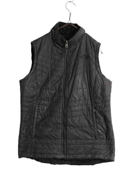 US企画 ノースフェイス リバーシブル ベスト レディース M The North Face アウトドア 毛長 フリース 中綿 ナイロン 前開き フルジップ 黒