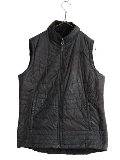 US企画 ノースフェイス リバーシブル ベスト レディース M The North Face アウトドア 毛長 フリース 中綿 ナイロン 前開き フルジップ 黒