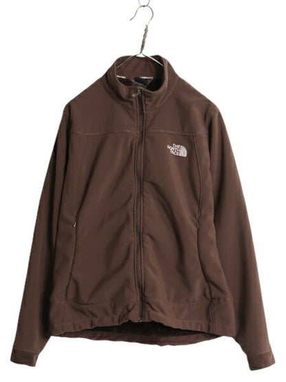 US企画 ノースフェイス APEX ソフトシェル ジャケット レディース L 古着 The North Face アウトドア 裏 フリース ブルゾン フルジップ 茶