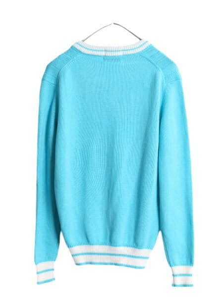 70s ラコステ Vネック アクリル チルデン ニット セーター レディース M 古着 ヴィンテージ IZOD LACOSTE 糸巻タグ ワンポイント ツートン