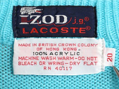 70s ラコステ Vネック アクリル チルデン ニット セーター レディース M 古着 ヴィンテージ IZOD LACOSTE 糸巻タグ ワンポイント ツートン