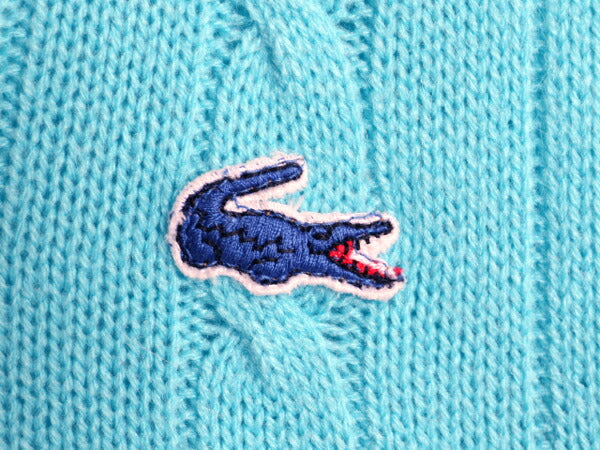 70s ラコステ Vネック アクリル チルデン ニット セーター レディース M 古着 ヴィンテージ IZOD LACOSTE 糸巻タグ ワンポイント ツートン