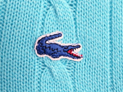 70s ラコステ Vネック アクリル チルデン ニット セーター レディース M 古着 ヴィンテージ IZOD LACOSTE 糸巻タグ ワンポイント ツートン