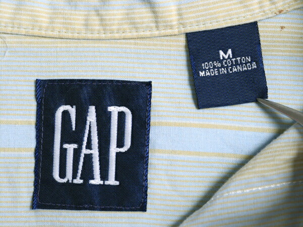 90s OLD GAP ストライプ 長袖 バンドカラー シャツ メンズ M オールド ギャップ 長袖シャツ ノーカラー コットン ワイシャツ ポケット付き