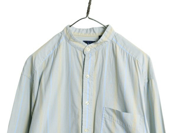 90s OLD GAP ストライプ 長袖 バンドカラー シャツ メンズ M オールド ギャップ 長袖シャツ ノーカラー コットン ワイシャツ ポケット付き