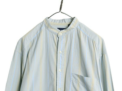 90s OLD GAP ストライプ 長袖 バンドカラー シャツ メンズ M オールド ギャップ 長袖シャツ ノーカラー コットン ワイシャツ ポケット付き