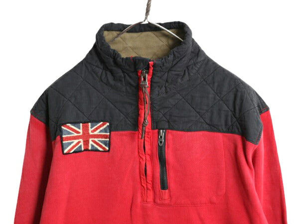 90s ポロ ラルフローレン ハーフジップ スウェット メンズ L / 古着 オールド ハイネック ワッペン キルティング 補強 ハイネック ツートン