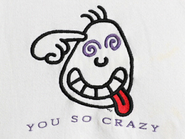 90s USA製 アート イラスト 刺繍 スウェット メンズ XL 90年代 オールド 当時物 キャラクター メッセージ ヘビーウェイト 大きいサイズ 白
