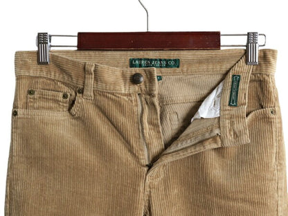 ラルフローレン 太畝 コーデュロイ パンツ レディース S 程/ LAUREN JEANS スリム ストレート ノータック ストレッチ スラックス ベージュ