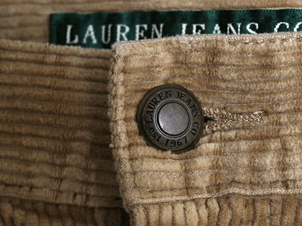 ラルフローレン 太畝 コーデュロイ パンツ レディース S 程/ LAUREN JEANS スリム ストレート ノータック ストレッチ スラックス ベージュ