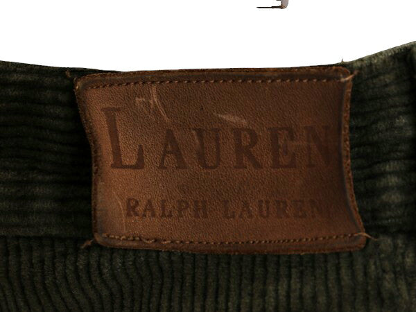 90s LAUREN ラルフローレン 太畝 コーデュロイ パンツ レディース L / オールド ポロ ストレート ノータック ストレッチ スラックス カーキ